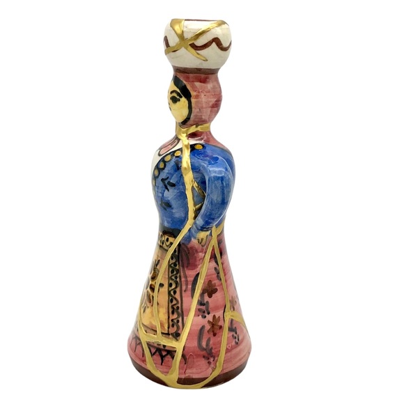 Kintsugi Pottery Greek Folk Art Candlestick Holder Skiathos Gold Crack Gift - Picture 14 of 15